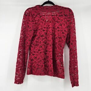 White House Black Market Burgundy Floral Sheer Lace Medium Top Blouse Whimsigoth